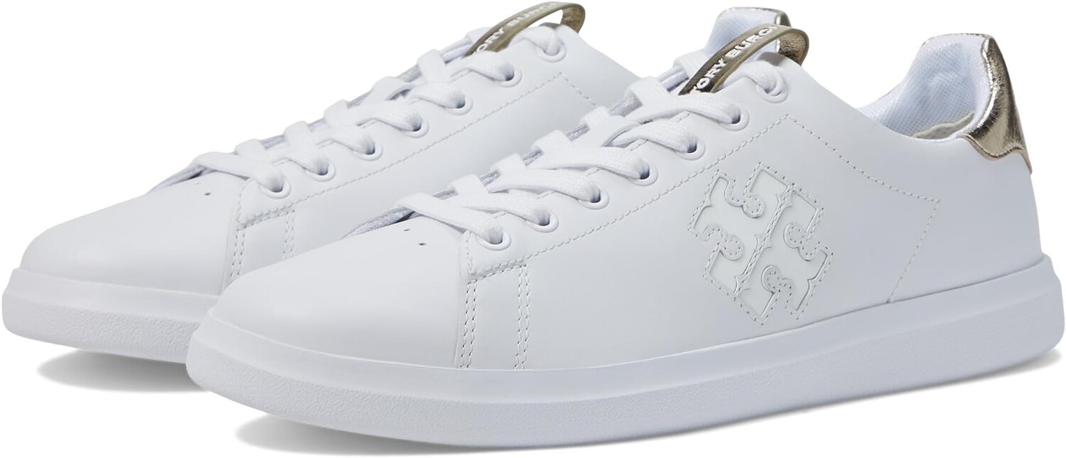 Кроссовки Double T Howell Court Tory Burch, цвет Titanium White/Spark Gold