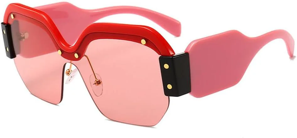 

Женские винтажные солнцезащитные очки без оправы, большие, с широкой оправой, мужские роскошные ретро-очки, женские очки с защитой от УФ-излучения UV400 TVTBBVV, Pink