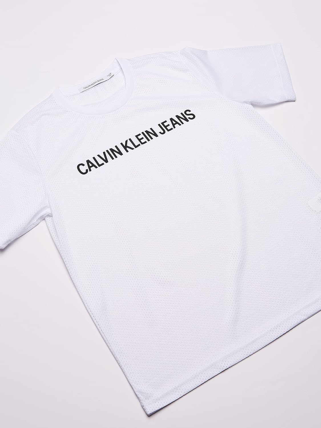 Мужская классическая футболка Calvin Klein Ck Jeans с коротким рукавом и круглым вырезом, Bright White Racing — фото 2