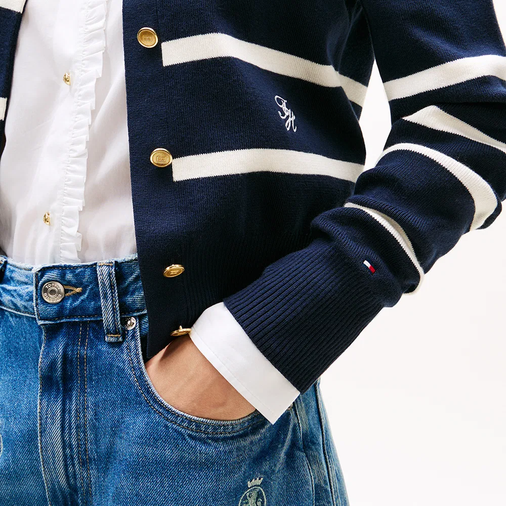 Женский полосатый кардиган с круглым вырезом тёмно-синий от Tommy Hilfiger Women — фото 4