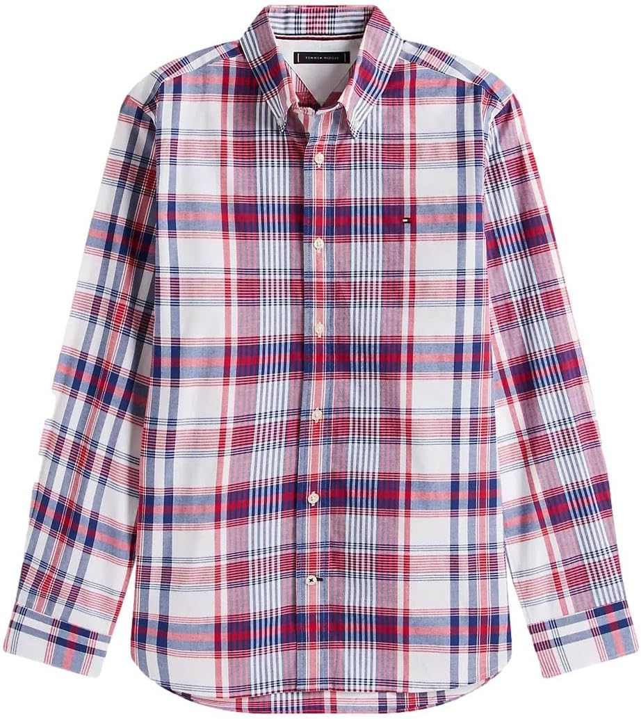 

Мужская фирменная рубашка TOMMY HILFIGER с длинным рукавом и застежкой на пуговицы, классического кроя, коллекция 2025 года, Plaid Primary Red 5183.600