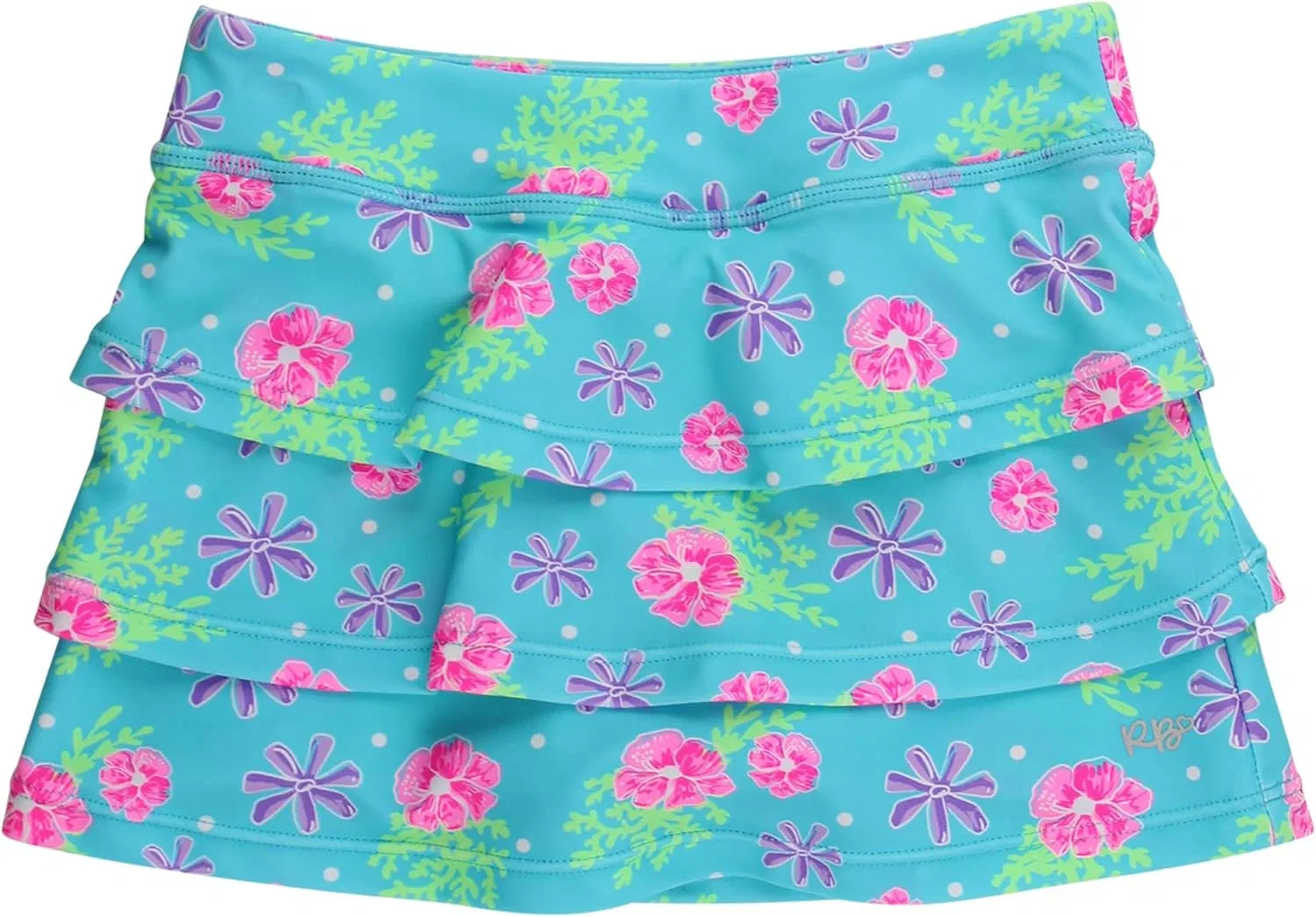 Спортивная юбка-шорты для девочек RuffleButts, Neon Happy Hibiscus