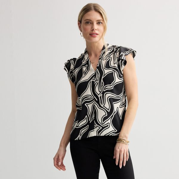 

Нежная блузка с пышными рукавами из атласа Nine West, цвет black outline abstract