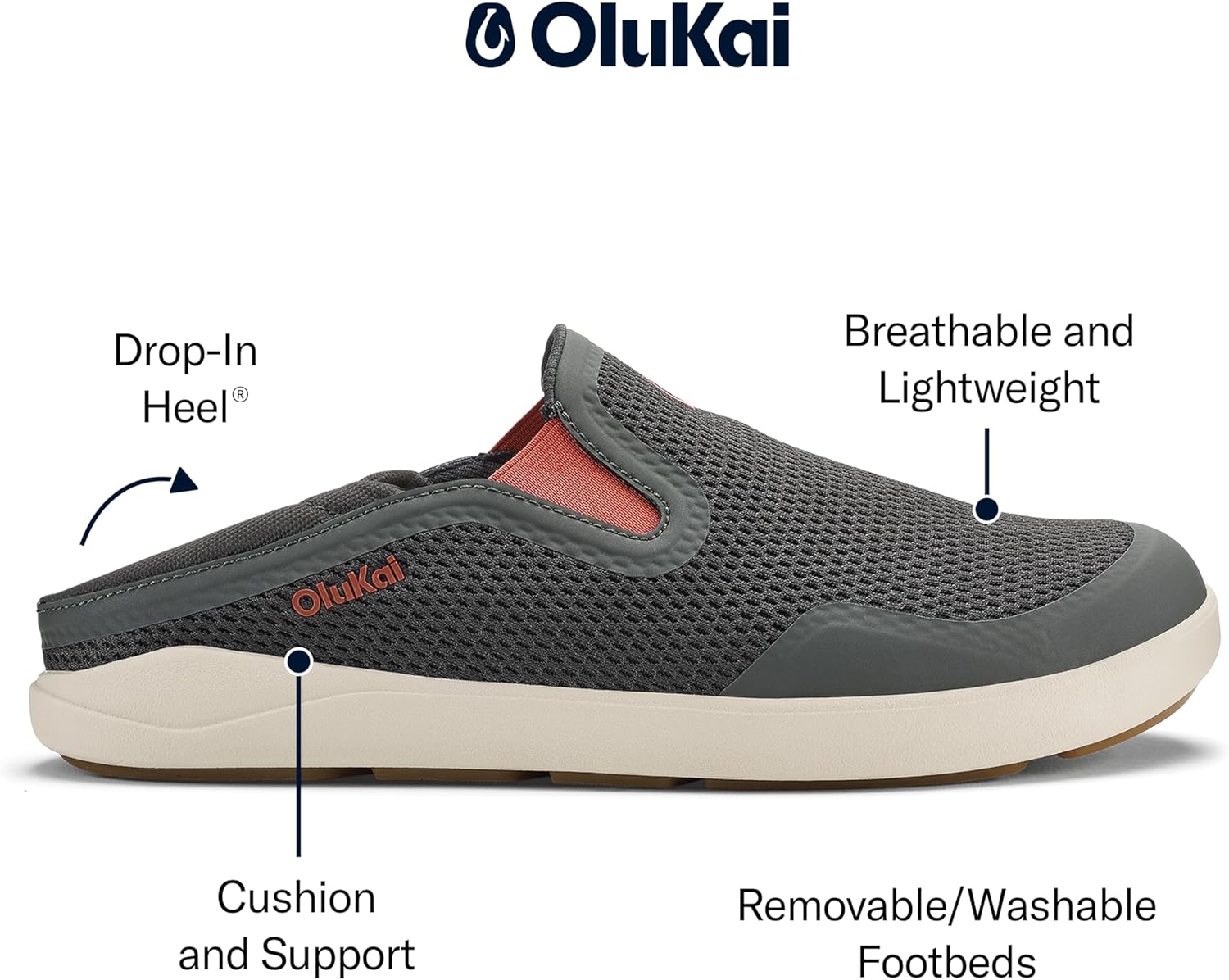 Мужские лодочные кроссовки OLUKAI Moku Slip-On, улучшенное сцепление и удержание, легкая и дышащая сетка, комфортная посадка и носка в течение всего дня, Island Salt/Koi — фото 2