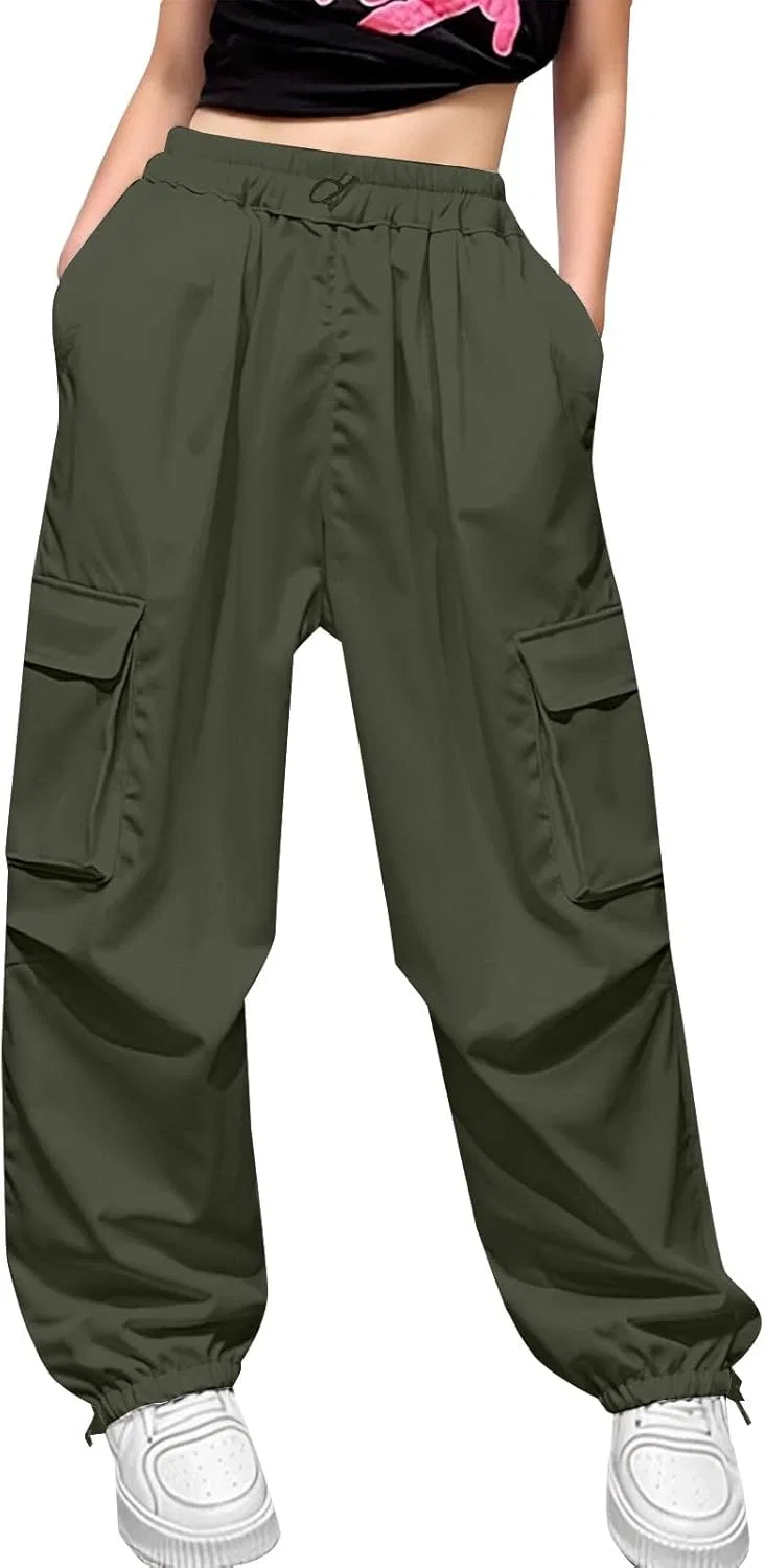 Детские спортивные брюки карго Y2K, Cotton Blend, Blackish Green