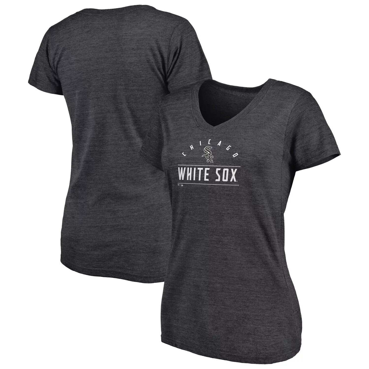 

Женская футболка Fanatics с логотипом Heather Charcoal Chicago White Sox League Leader с v-образным вырезом Fanatics