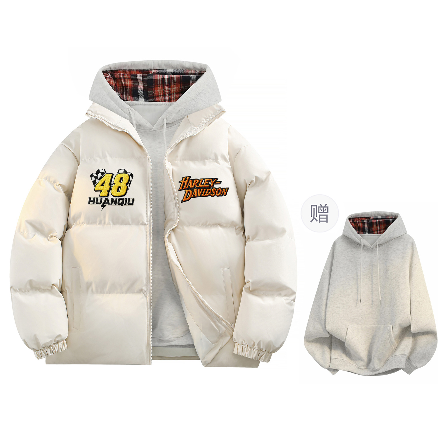 

Пуховик Unisex с воротником стойкой утепленный HUANQIU, бежевый оранжевый (with a complimentary plaid sweatshirt)