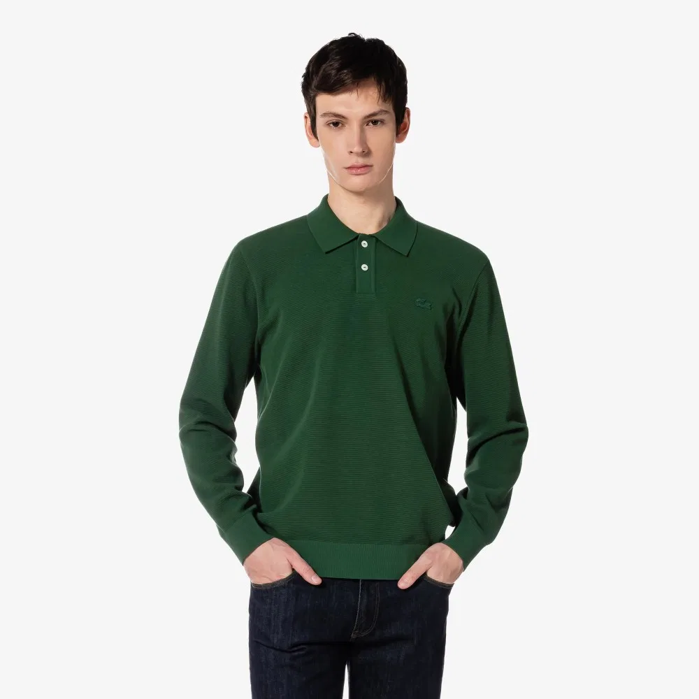 Мужской длинный пике-свитер-поло зелёный от Lacoste