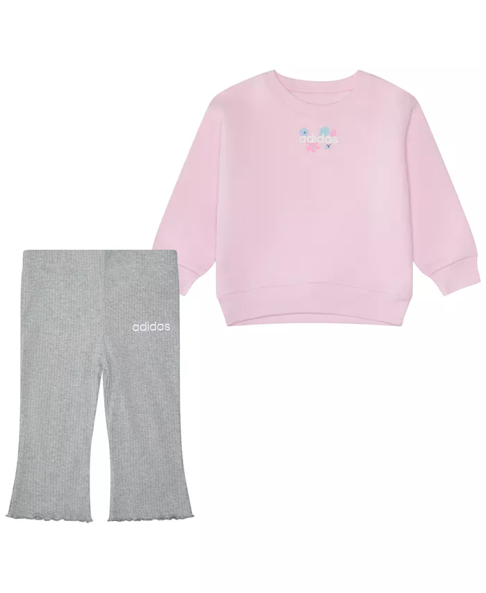 

Детский комплект для девочек из двух предметов: флисовая толстовка на пуговицах и брюки с расклешенными штанинами Adidas, мультиколор