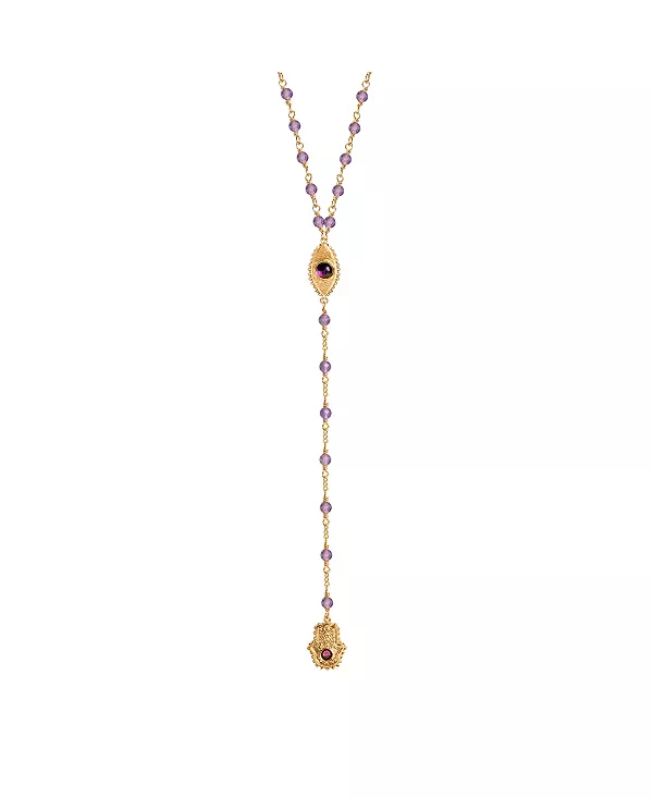 

Мир духа - ожерелье-лариат с аметистом и хамсой от сглаза Karma And Luck, gold/purple