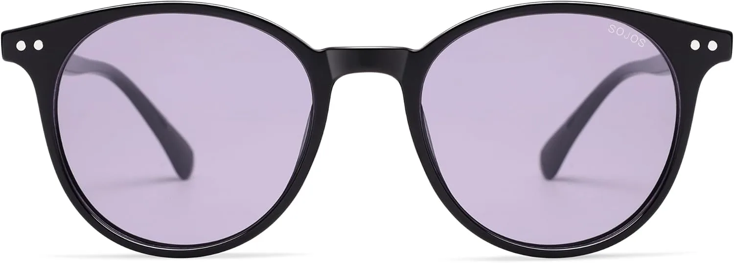 

Солнцезащитные очки SOJOS маленькие круглые классические поляризованные для женщин и мужчин, винтажный стиль, линзы UV400, май, SJ2113, Shiny Black/Light Purple