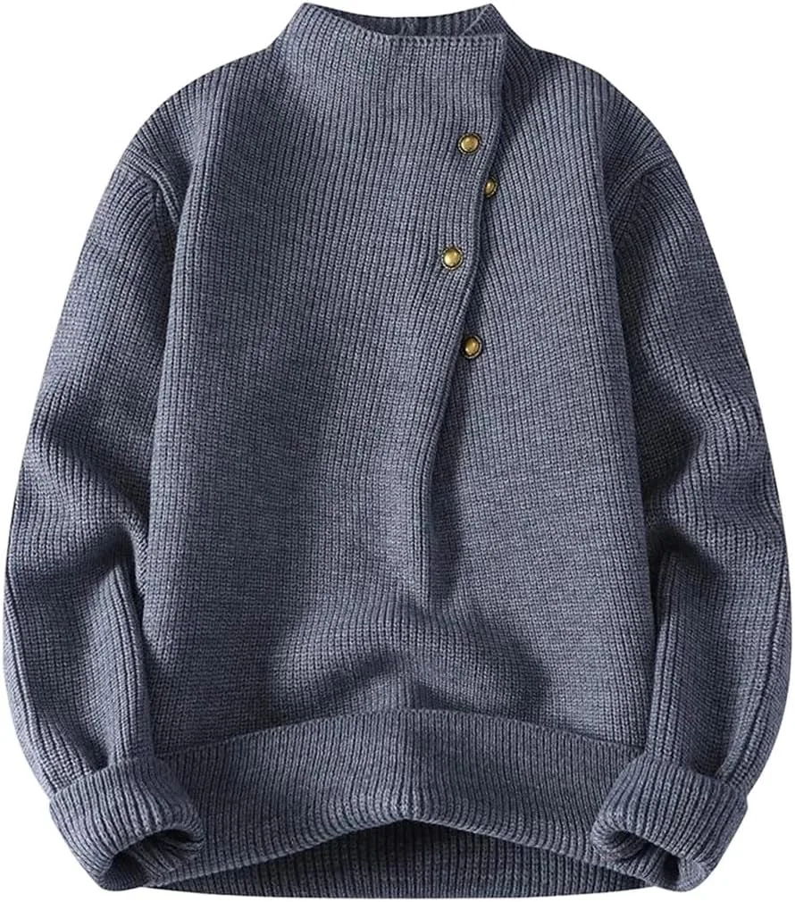 

Мужской однотонный вязаный пуловер на пуговицах