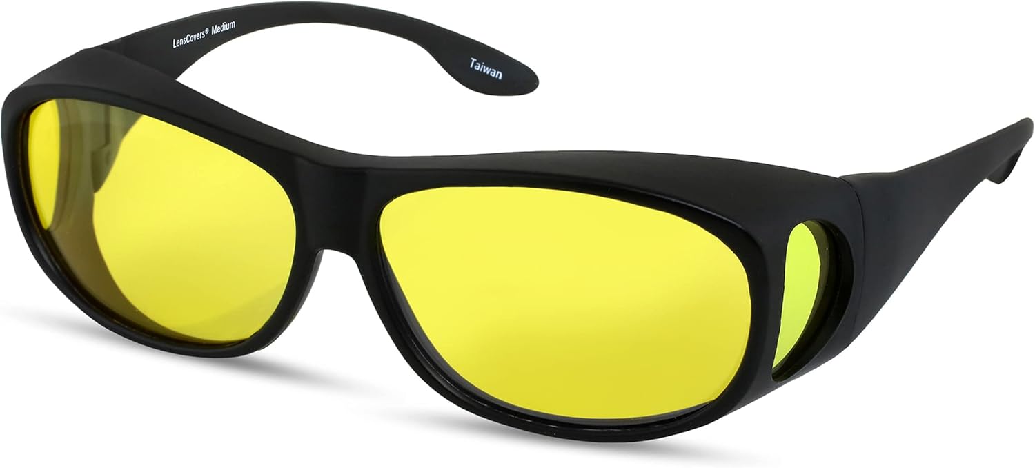 

Солнцезащитные очки LensCovers с поляризованными линзами и обтекаемой формой | Надеваются поверх солнцезащитных очков | Надеваются поверх обычных очков, Black Frame With Yellow Lens