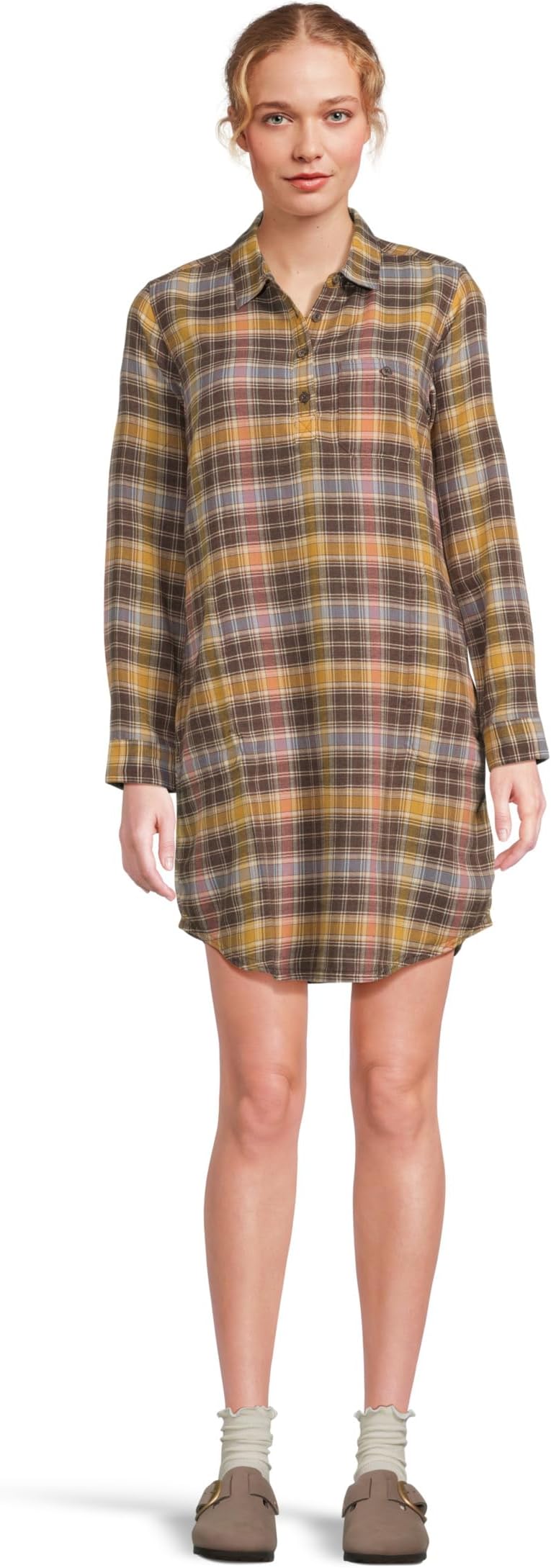 

Женское платье-поповер Re-Form с длинными рукавами Toad&Co, Chestnut Check