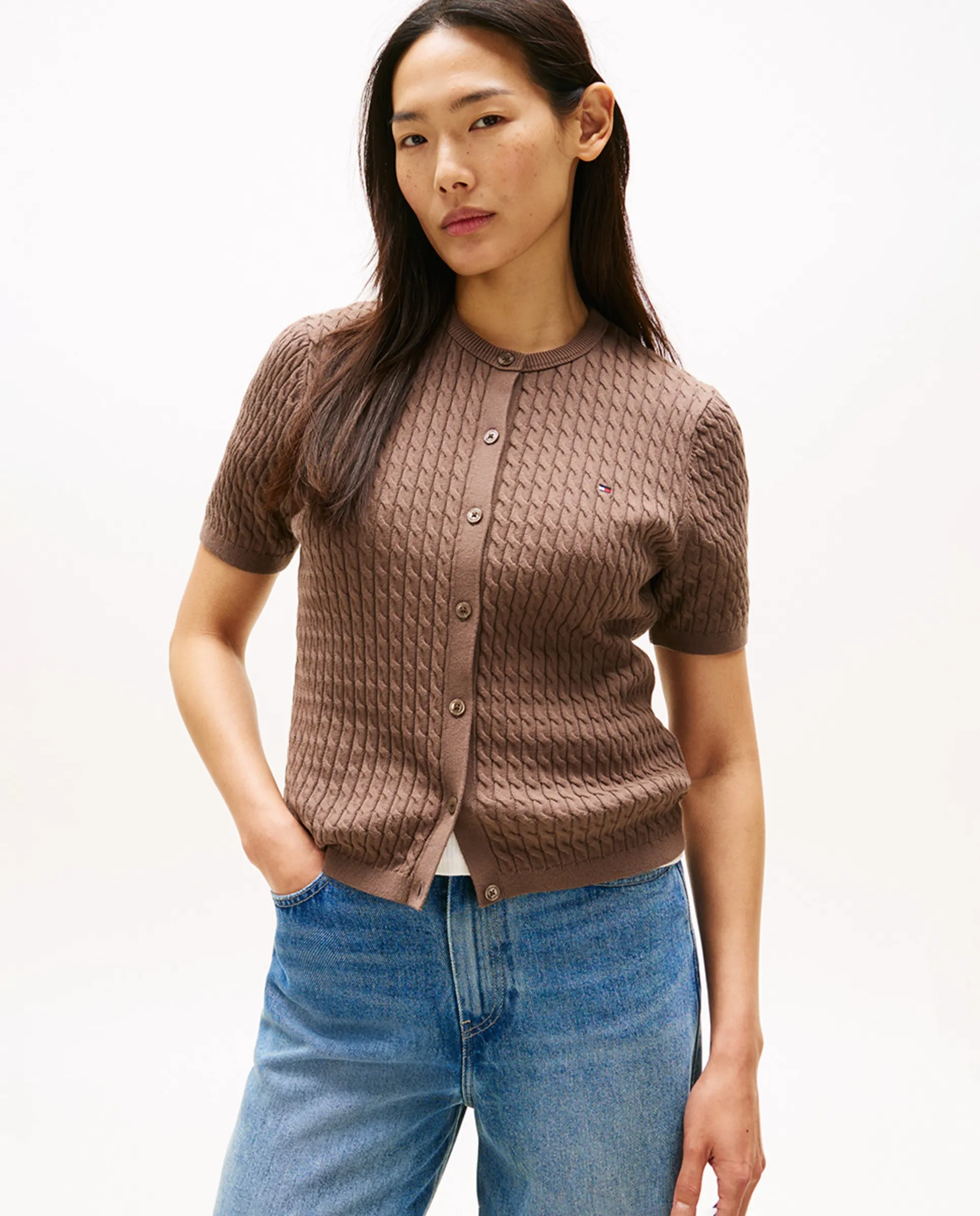 

Женский короткий рукав вязаный кардиган Tommy Hilfiger, коричневый