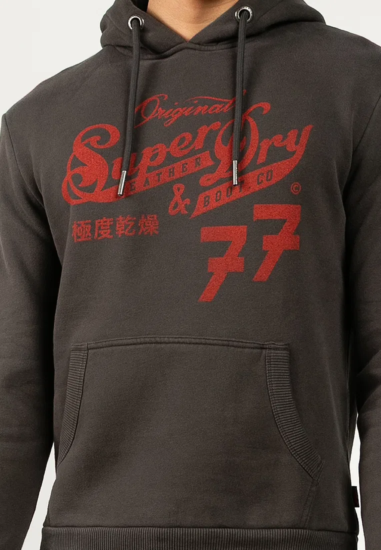Толстовка с капюшоном, кожаная отделка, Leather & Boot Co Superdry, черный — фото 3