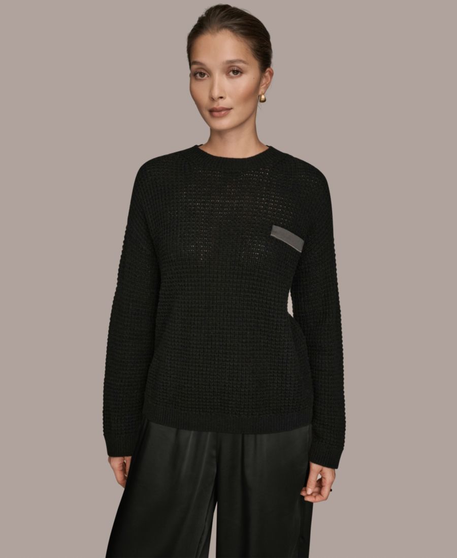 

Женский свитер с длинными рукавами и вафельной вязкой Donna Karan Weekend, Black/Silver