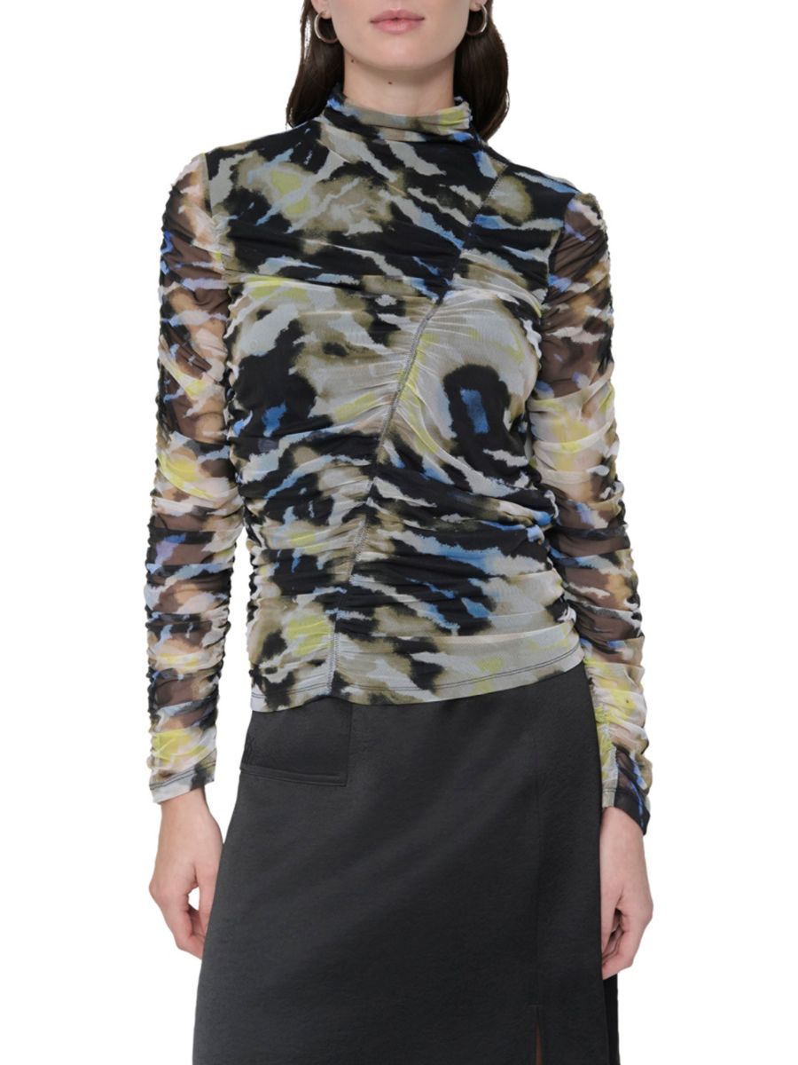 

Топ из сетчатого материала с принтом и сборками DKNY, белый мульти