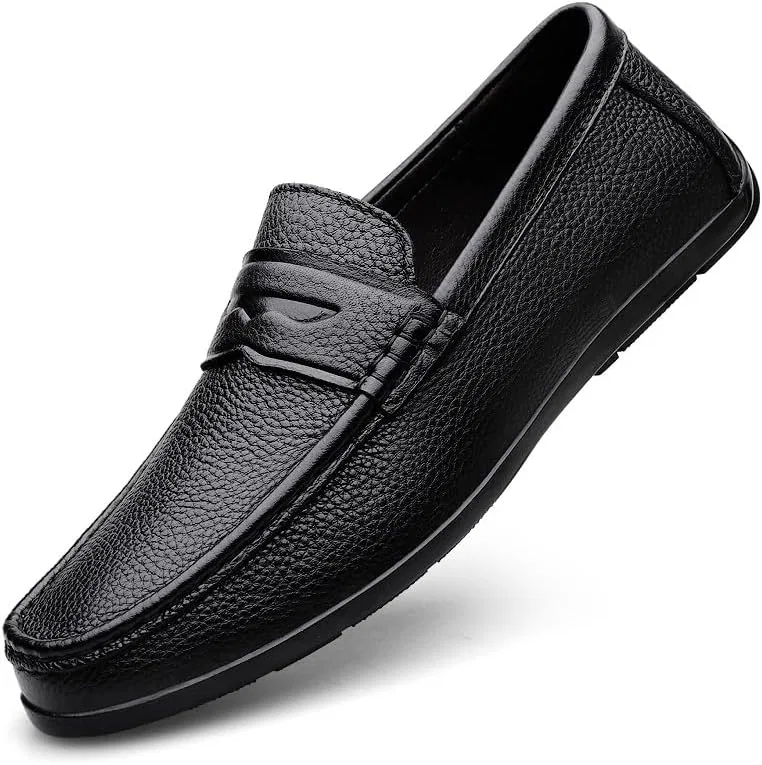 Лоферы кожаные Mens Loafers Round Toe Genuine Leather Penny Loafers, черный PUGHGAETZF