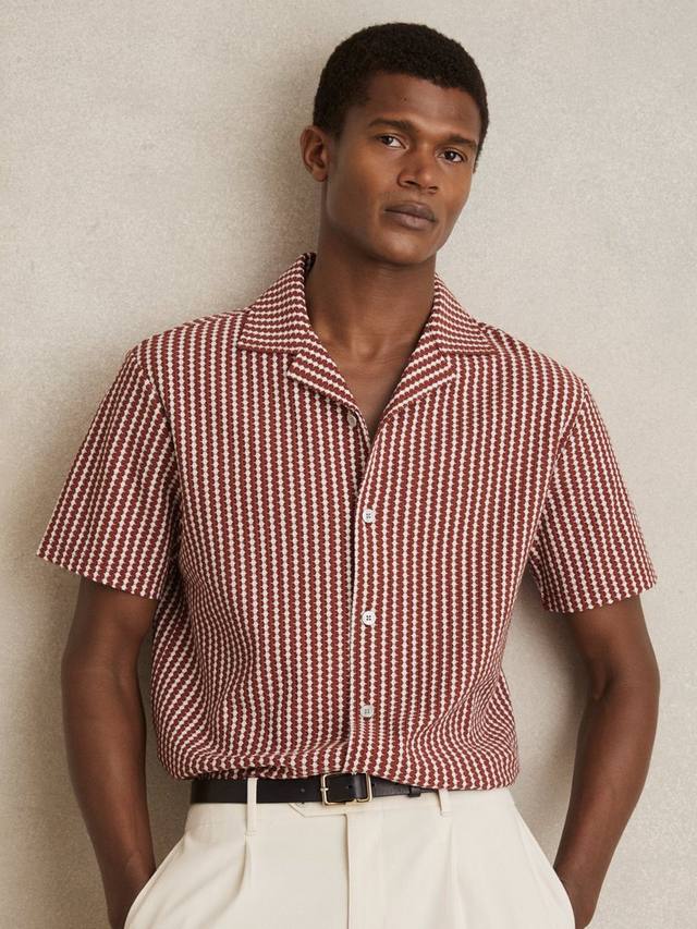 

Футболка Tower Textured Stripe Regular Fit с короткими рукавами Reiss, Rust Red/White
