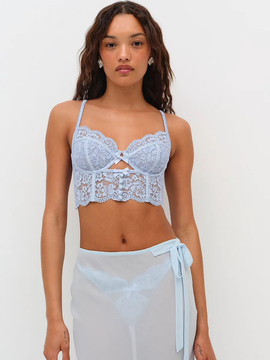 

Кружевной бюстгальтер на косточках кремового цвета For Love & Lemons, синий