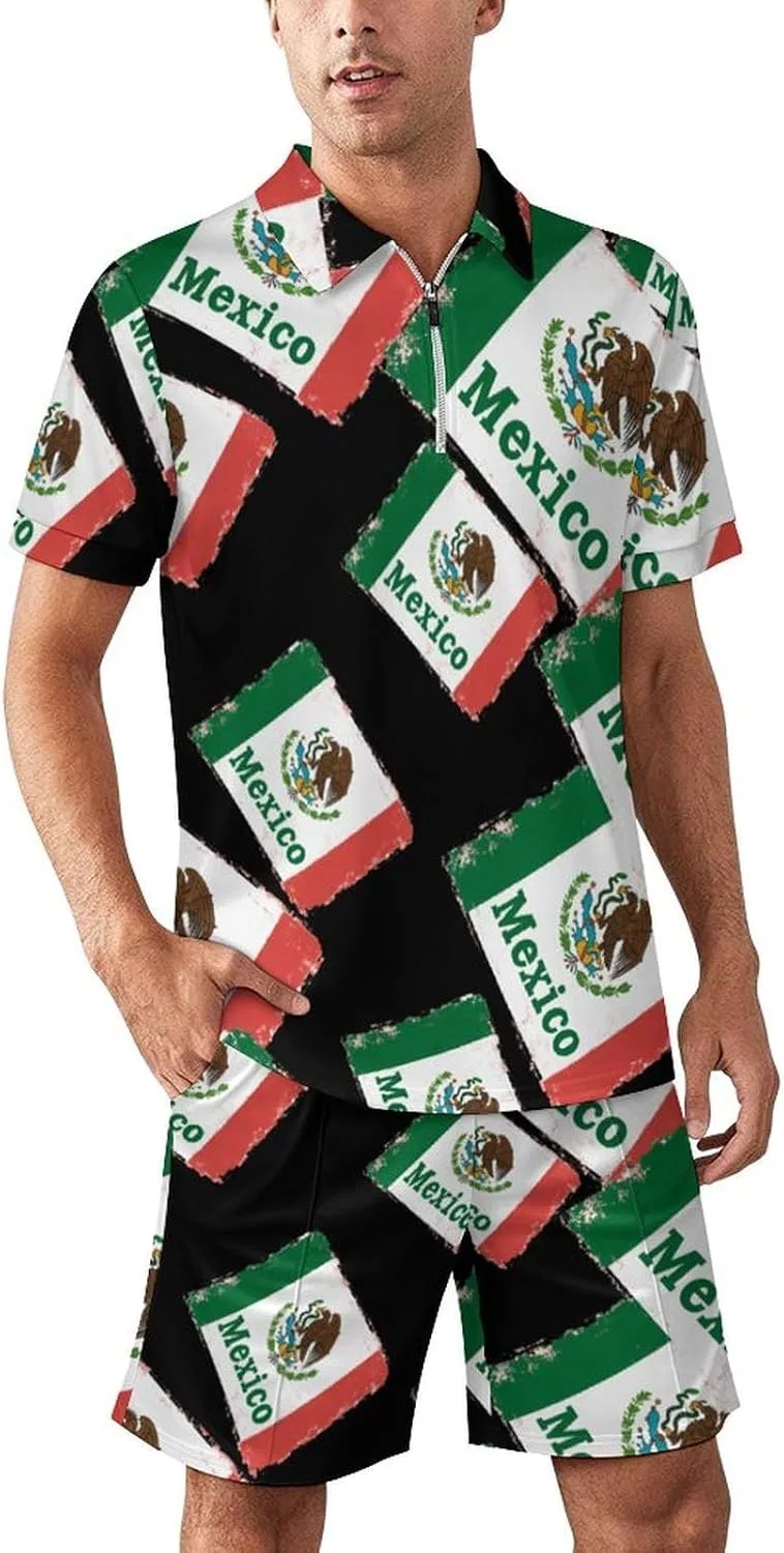 Мужской спортивный костюм с поло и шортами, Mexico Flag, 2 предмета, Style
