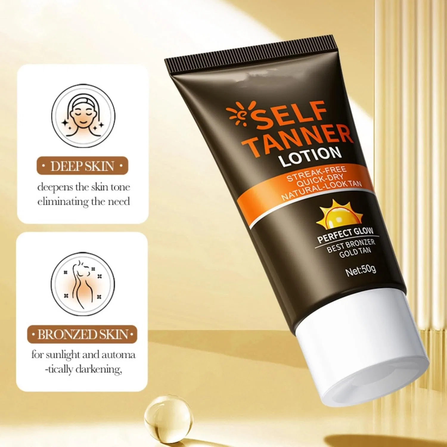 Лосьон для загара Medium to Dark Tanner Lotion Streak Natural Look Perfect Grow Bronzer Tanning, 50 мл Generic — фото 3