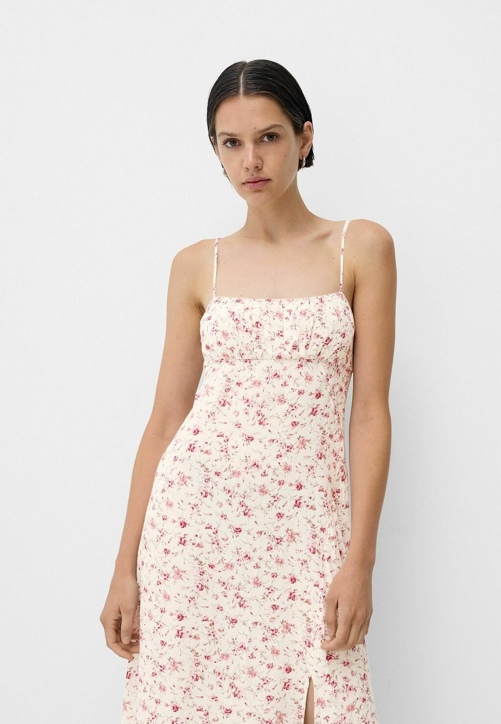 

Дневное платье PRINTED CREPE MIDI Bershka, розовый