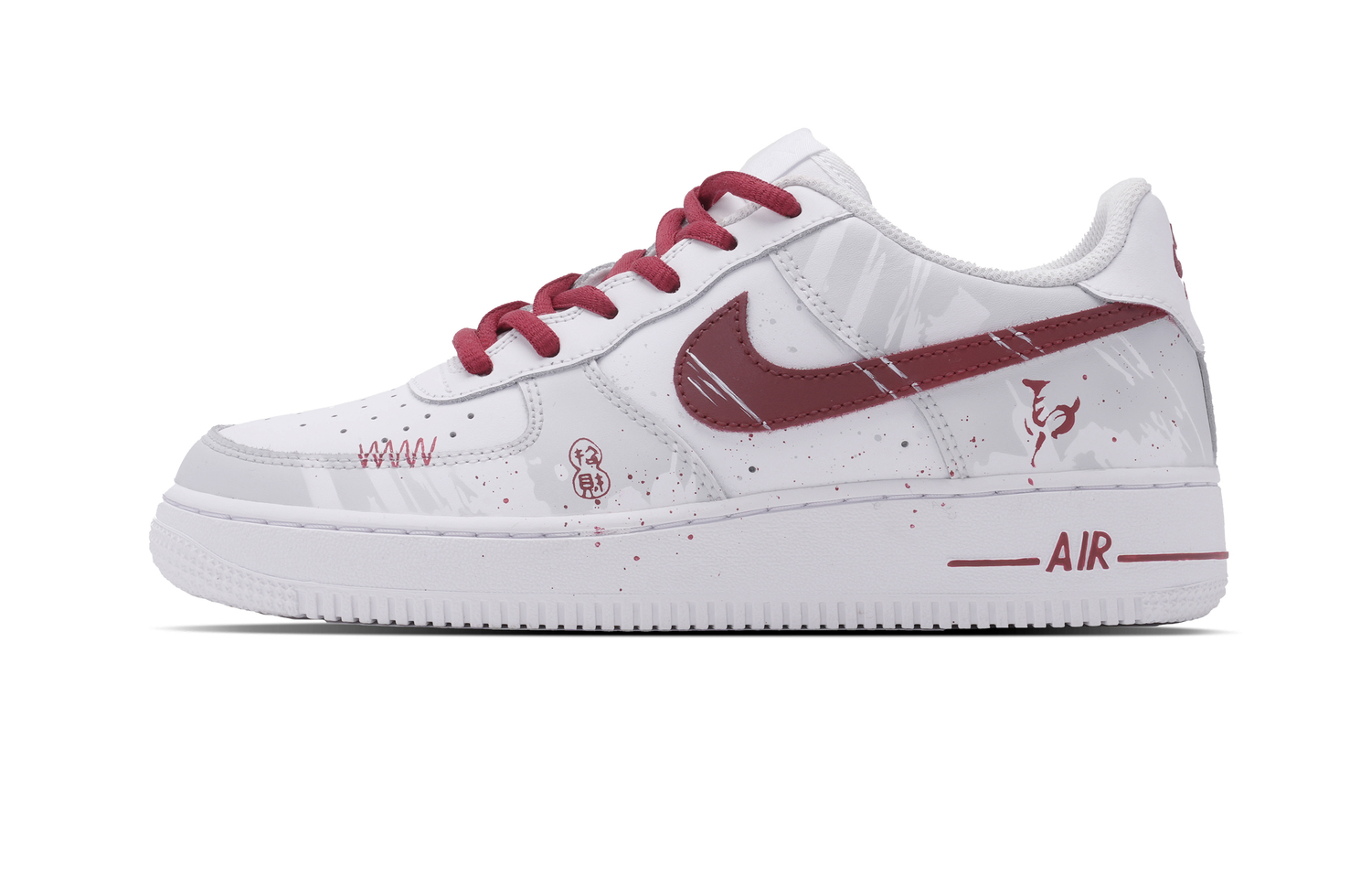 Air Force 1 Come Wealth Quickly Кожаные нескользящие и износостойкие низкие детские скейтбордистские кроссовки Nike, серый красный (box) — фото 3
