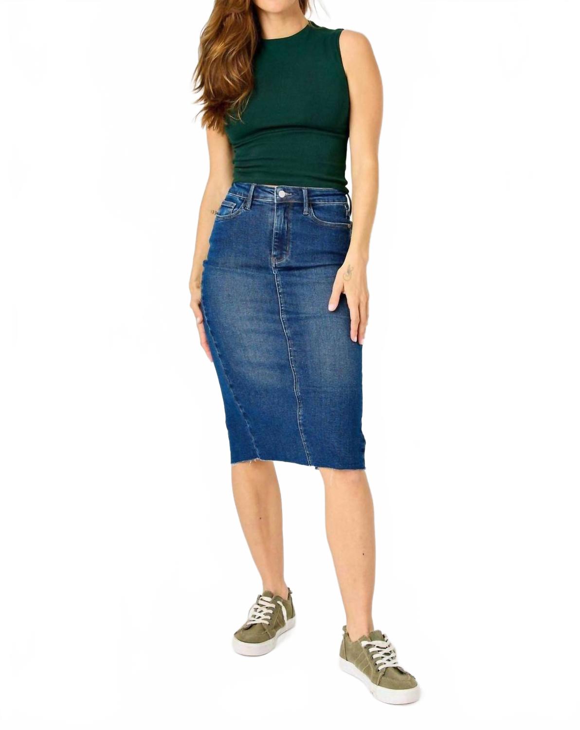 

Юбка миди с высокой талией, разрезом сзади и подолом из денима Judy Blue, denim