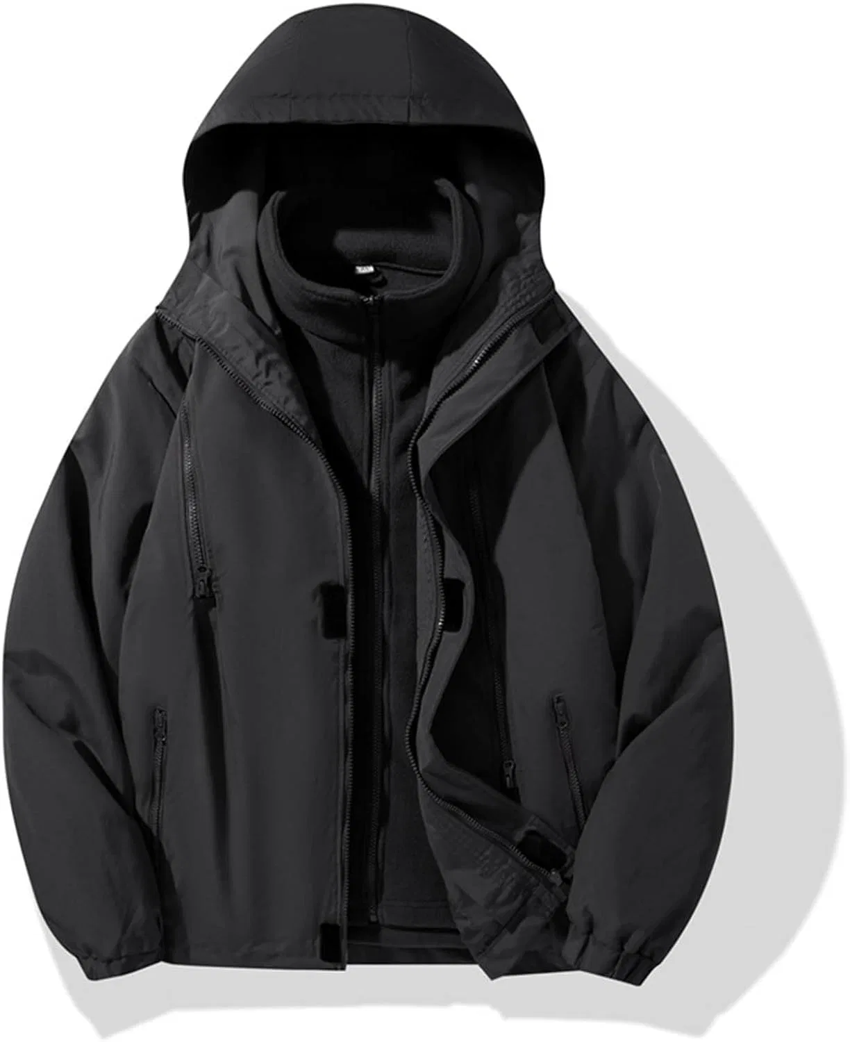 Мужская легкая куртка Casual с капюшоном Softshell Windbreaker Waterproof дождевик для походов, путешествий и велоспорта Generic, черный — фото 2