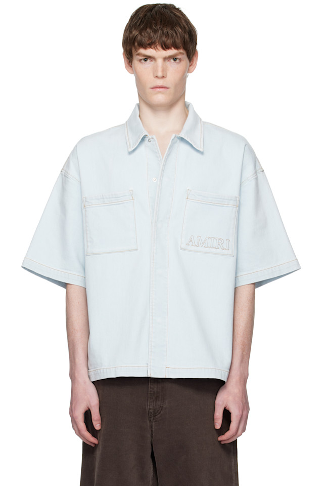 

Amiri 3D короткий рукав джинсовая рубашка на кнопках Amiri, индиго