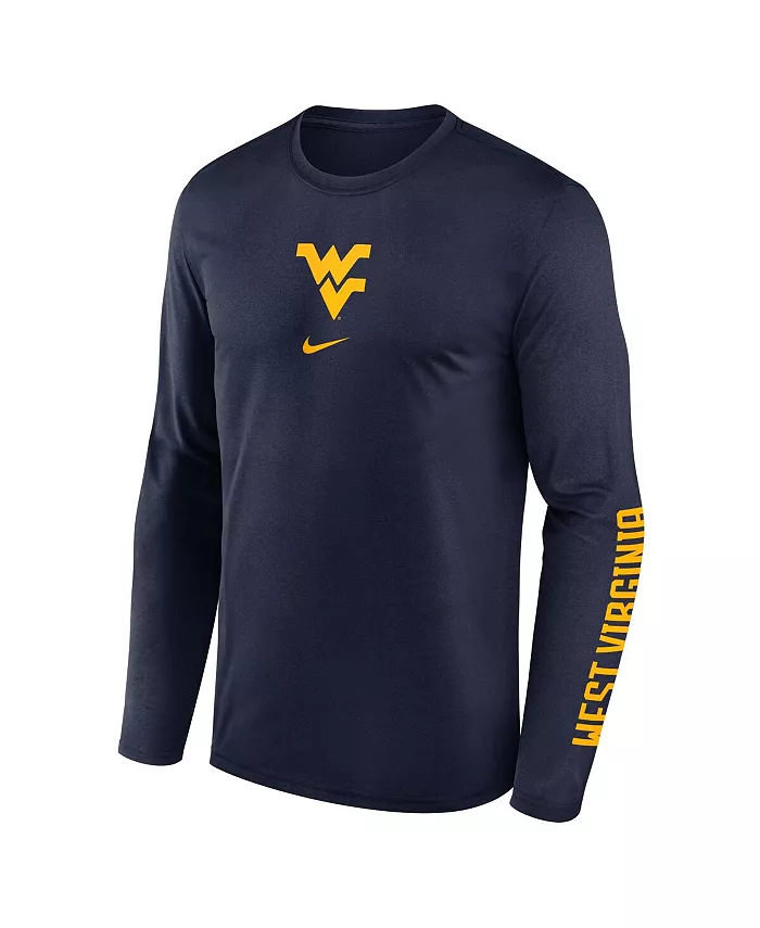 Мужская футболка с длинным рукавом West Virginia Mountaineers Primetime Center Lockup Two-Hit Legend в темно-синем цвете Nike — фото 3