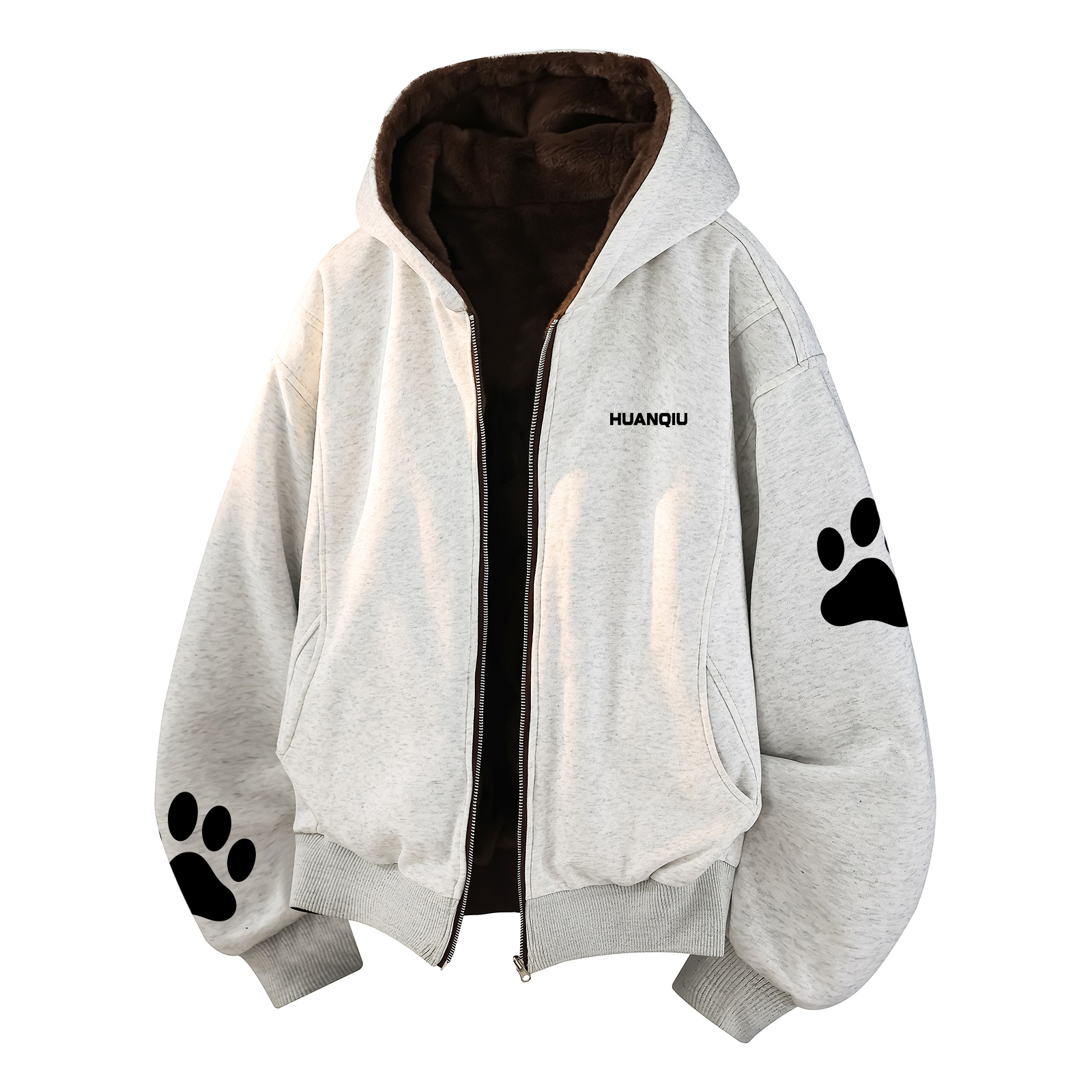 

Толстовка унисекс с капюшоном утепленная реверсивная HUANQIU, светло-серый