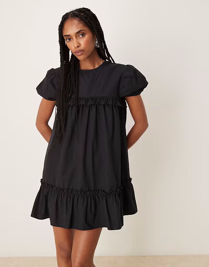 

Мини-платье из поплина с открытым низом черного цвета Asos Design