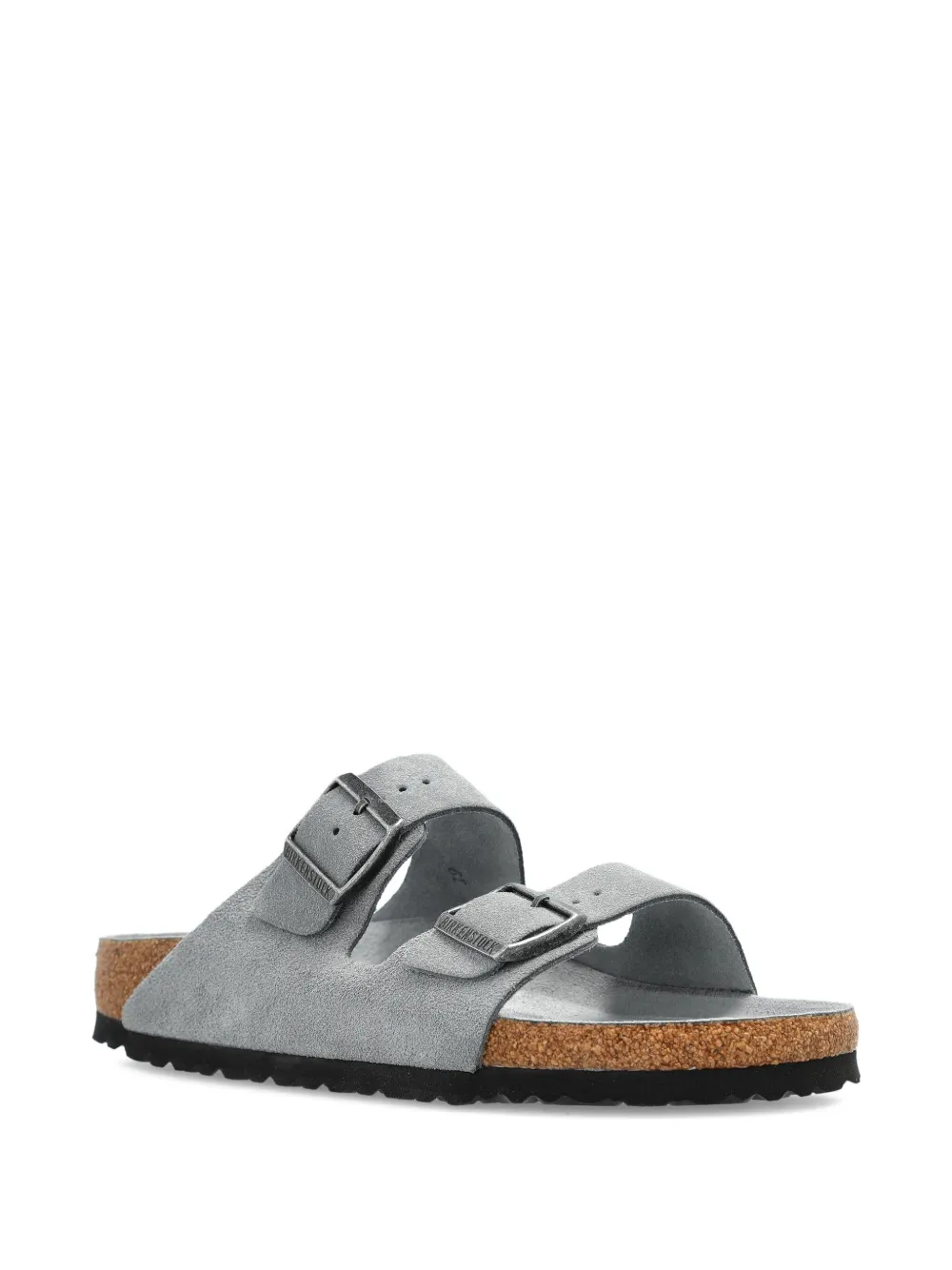 Замшевые сандалии на плоской подошве с двумя пряжками BIRKENSTOCK, серый — фото 2