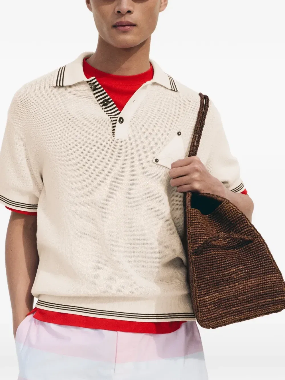 Футболка-поло Le Polo Voilier с кантом в полоску JACQUEMUS, бежевый — фото 2