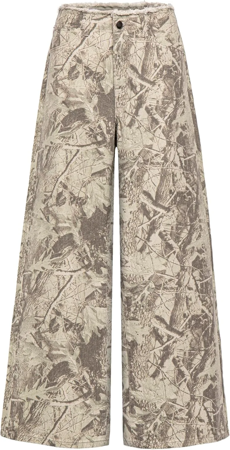 

Женские камуфляжные джинсы с прямыми широкими штанинами в винтажном стиле