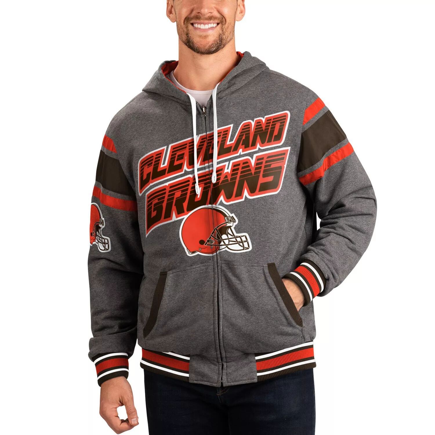 

Мужская спортивная куртка Carl Banks коричнево-серого цвета Cleveland Browns Extreme с двусторонней толстовкой и молнией во всю спину G-III, Коричневый, Мужская спортивная куртка Carl Banks коричнево-серого цвета Cleveland Browns Extreme с двусторонней то