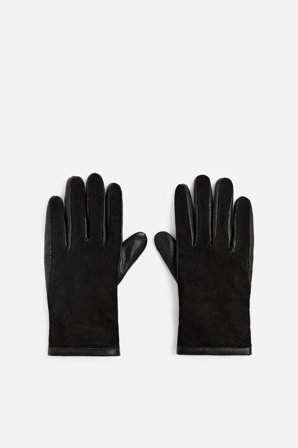 

Контрастные кожаные перчатки ZARA, черный
