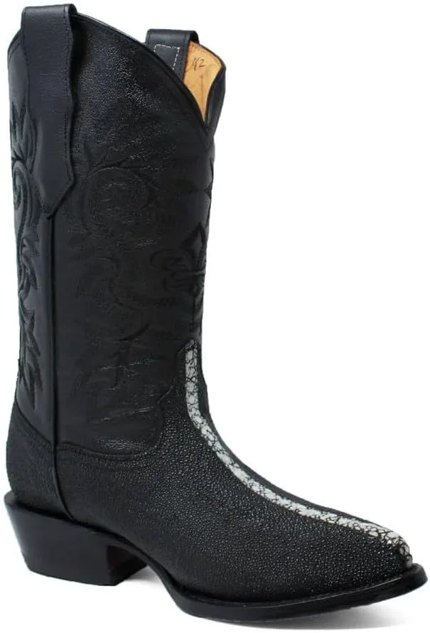 Мужские ковбойские сапоги Western J-Toe из натуральной кожи с экзотическим рисунком ската Rowstone - черные Generic