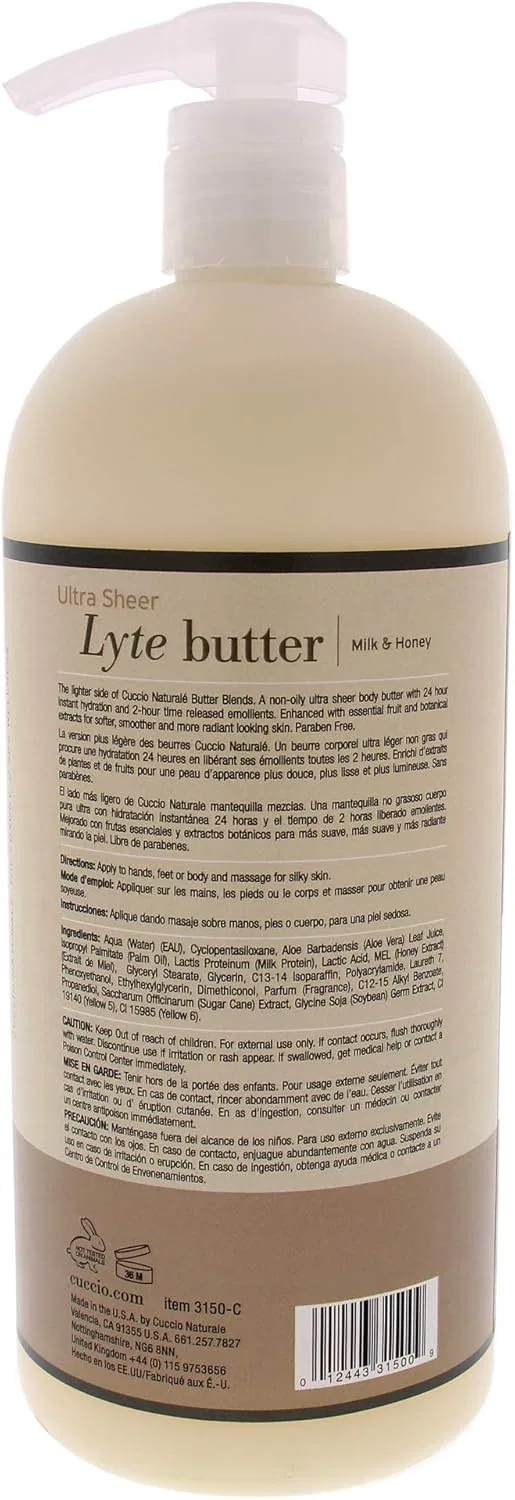 Масло для тела Cuccio Naturale Ultra Sheer Lyte Butter Milk and Honey, 946 мл — фото 3