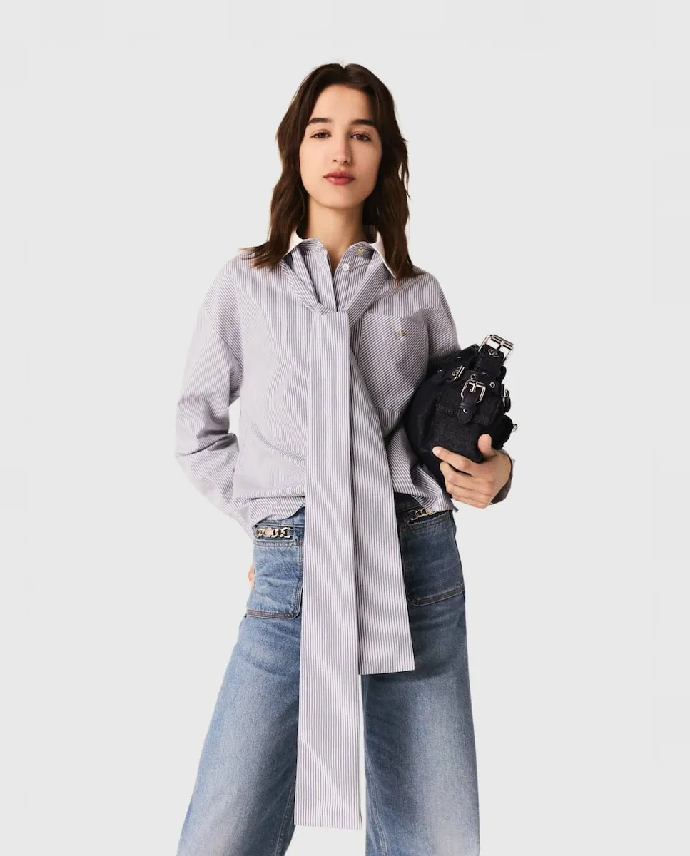 

Женская полосатая рубашка с воротником-лаваллиер Maje, синий/белый