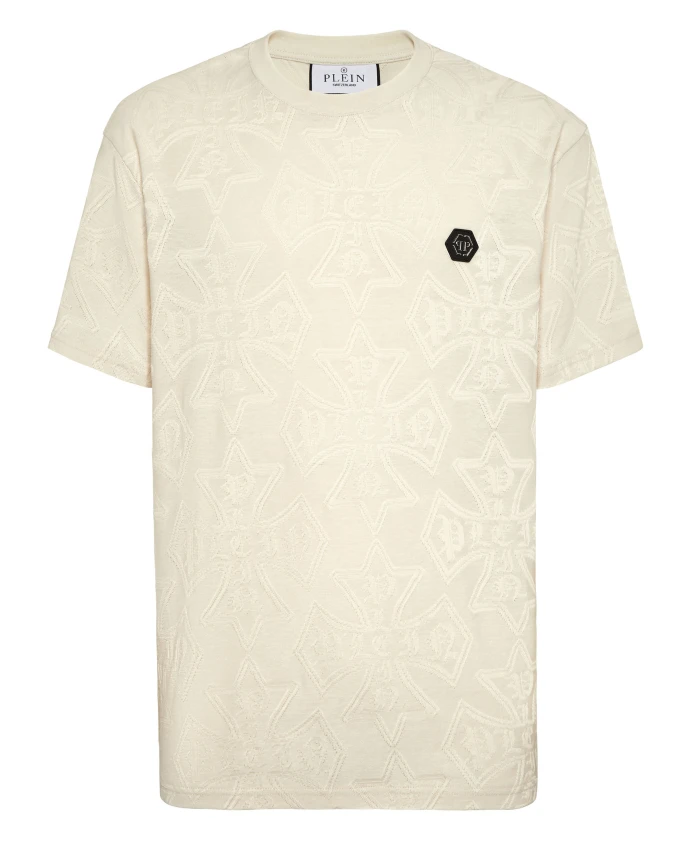 

Жаккардовая футболка с круглым вырезом и гербом Philipp Plein, бежевый