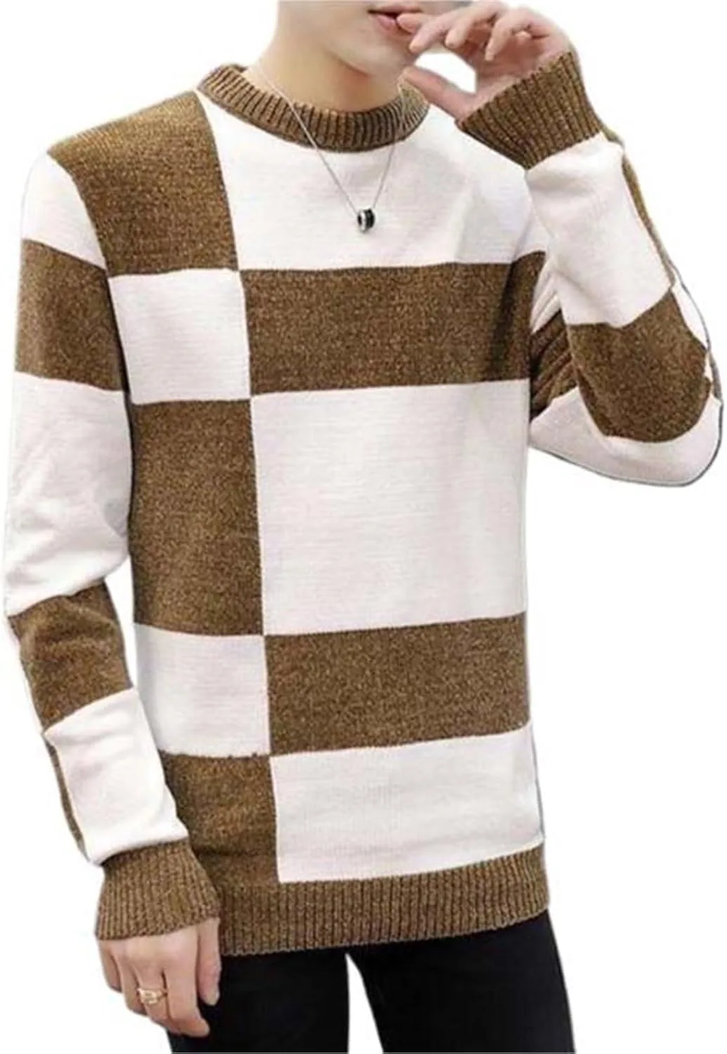 

O-neck вязаный свитер с цветными вставками, мужской, осенний, casual MQMYJSP