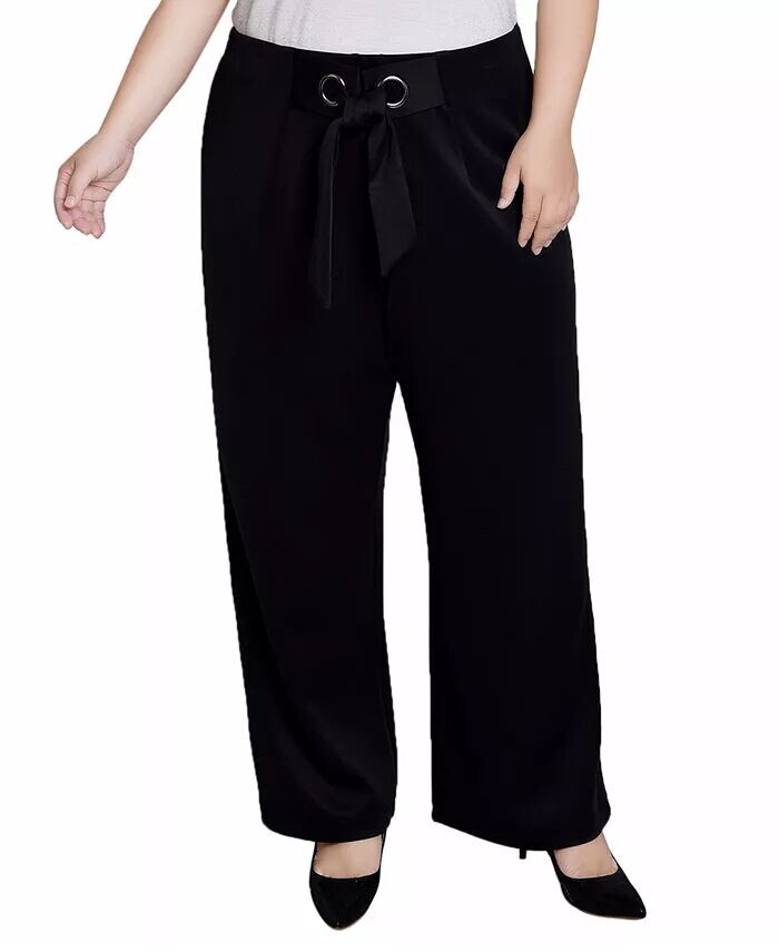 

Широкие брюки больших размеров с люверсами NY Collection, черный