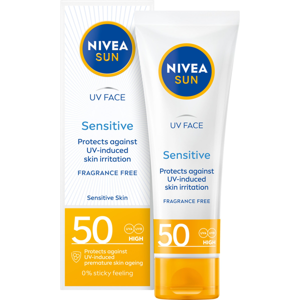

Солнцезащитный крем для лица для чувствительной кожи с spf50, 50 мл Nivea Sun uv face sensitive