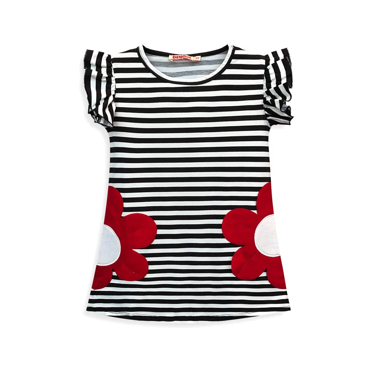 Платье с коротким рукавом в полоску Denokids, мультиколор