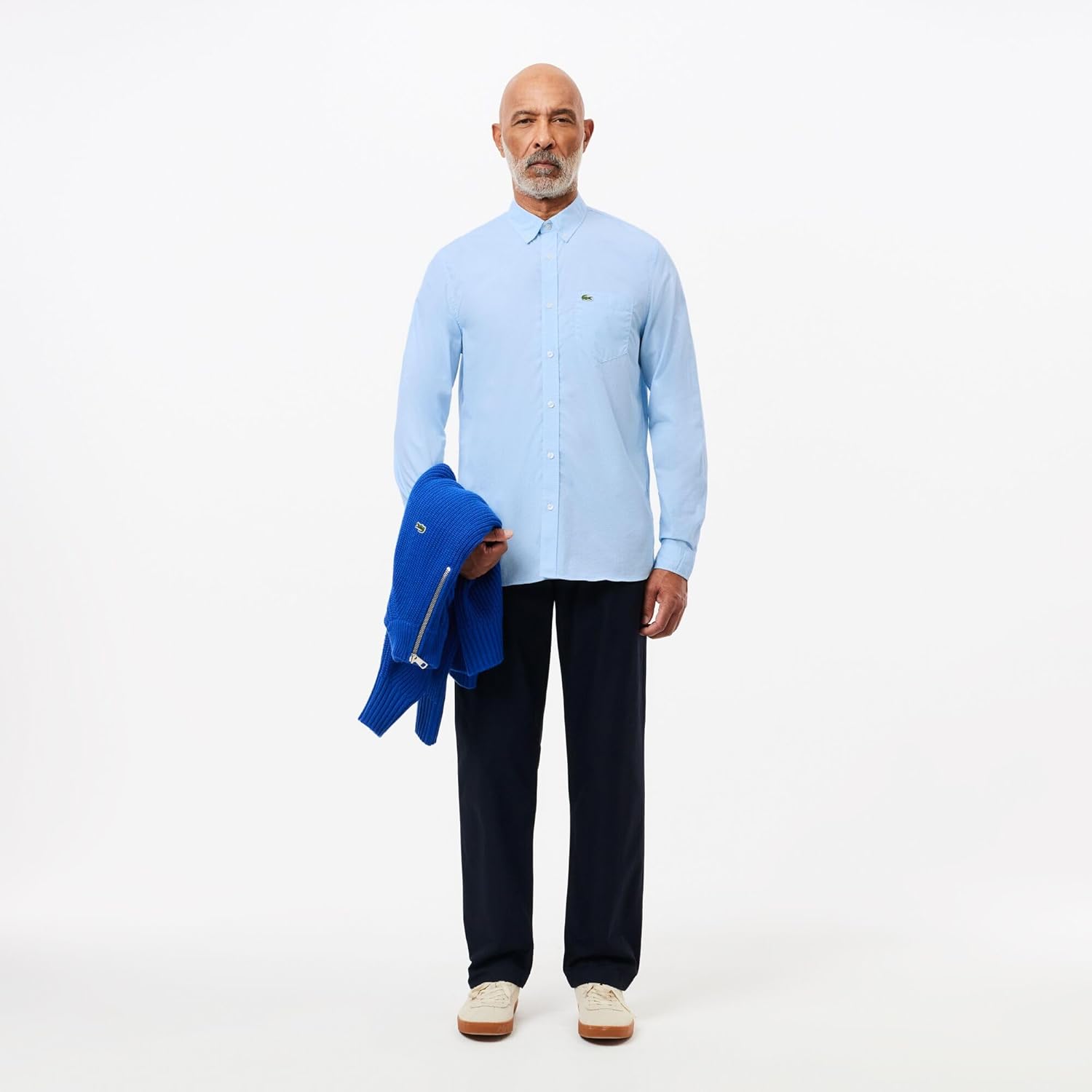Lacoste мужская длинная рубашка в клетку Gingham на пуговицах, White/Overview — фото 4