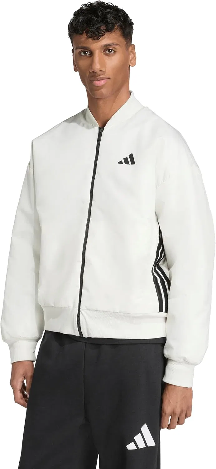 Куртка-бомбер мужская, свободный крой, adidas, Off White/Black